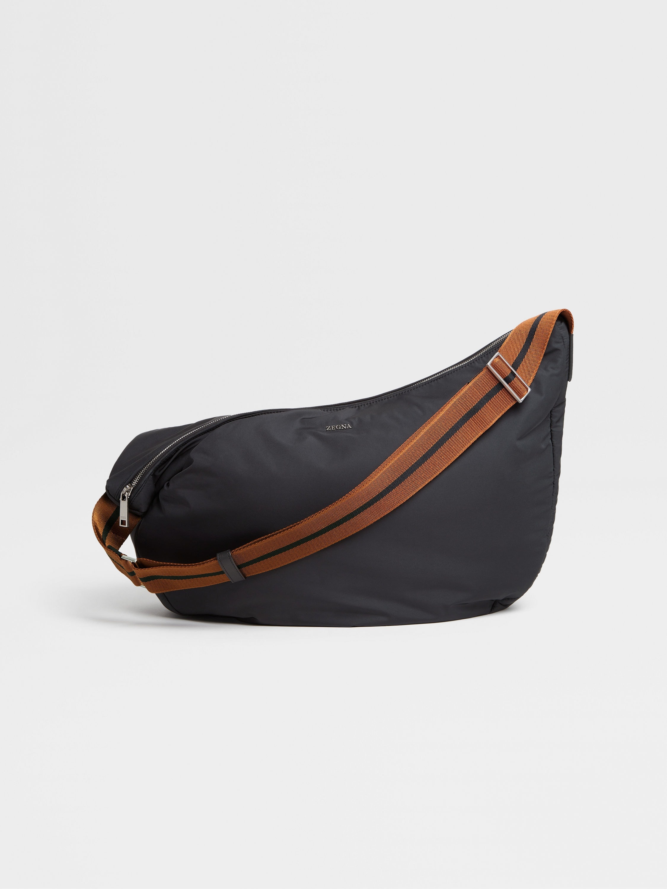 BLACK TECHNICAL FABRIC PANORAMA HOBO BAG - 1