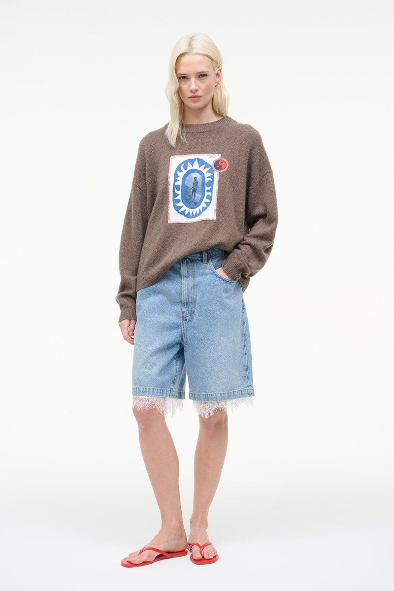 STAUD STAUD SERRANO CASHMERE RELAXED CREW TRUFFLE PATCHWORK outlook