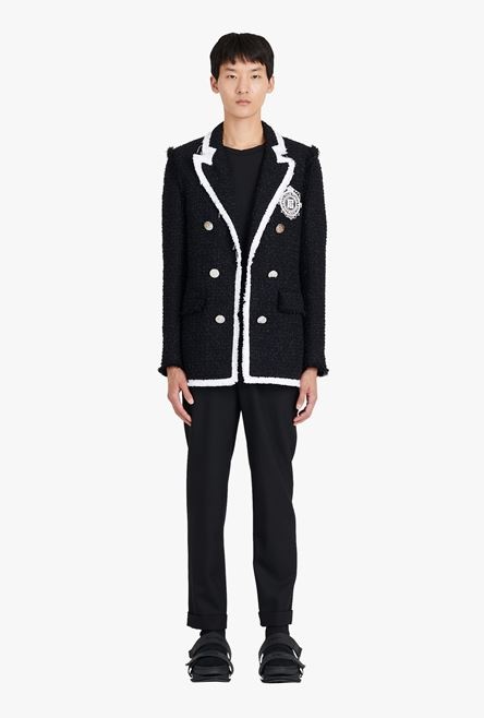 Black and white tweed blazer with embroidered Balmain logo - 4