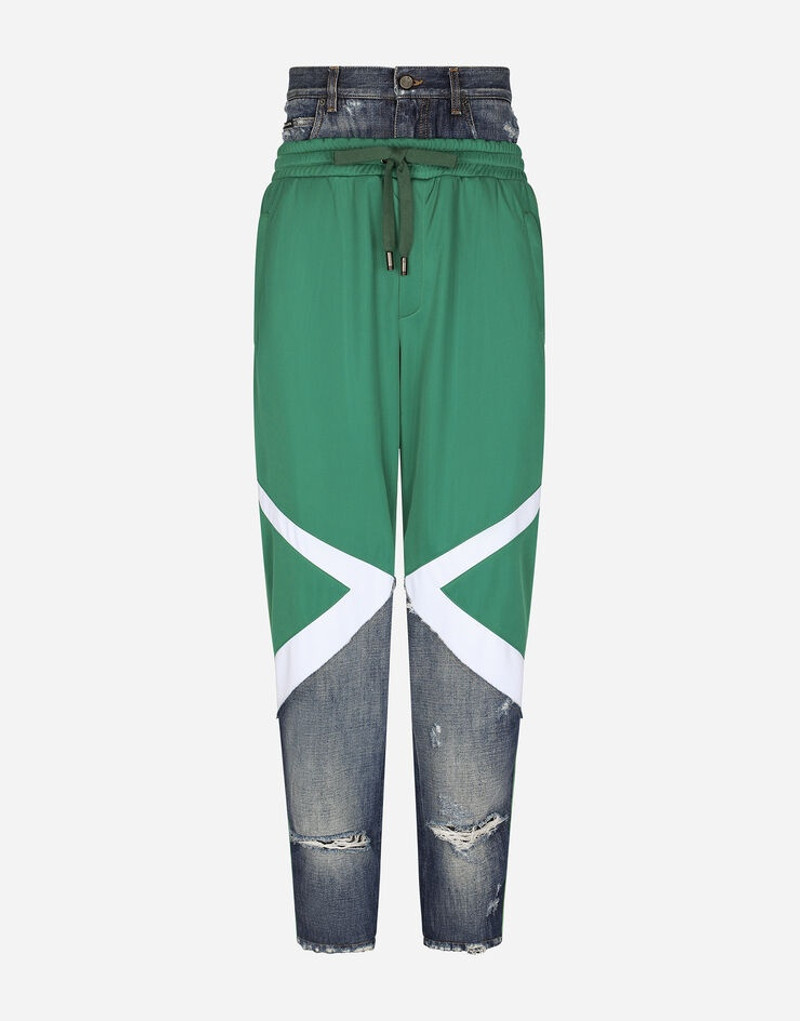 Jersey and denim pants with side bands 1