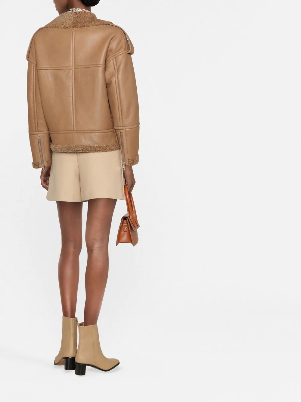 leather zip-up biker jacket - 4