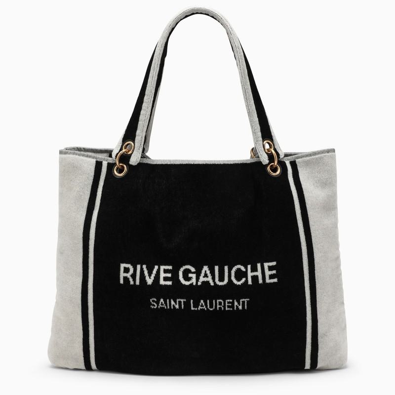 SAINT LAURENT RIVE GAUCHE TOTE IN AND WHITE TERRY CLOTH - 4