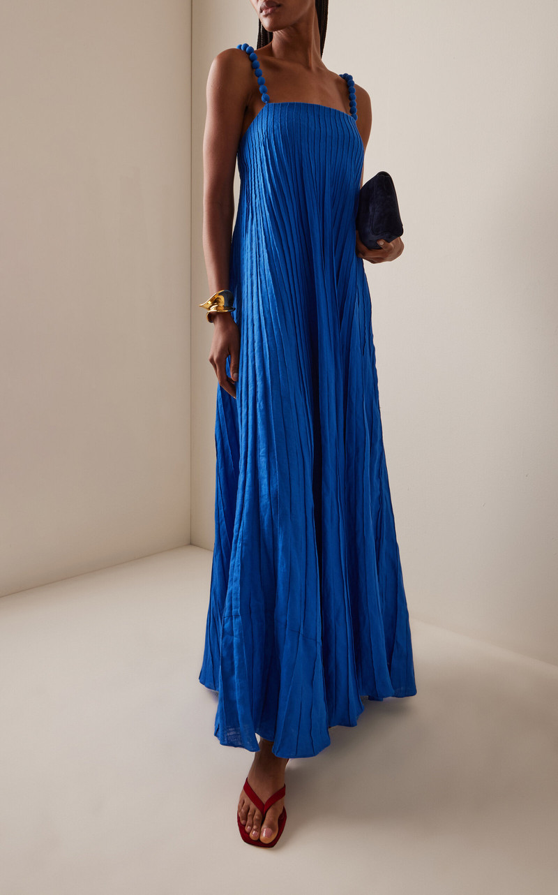 ANDRES OTALORA Un Ritmo Linen Maxi Dress blue outlook