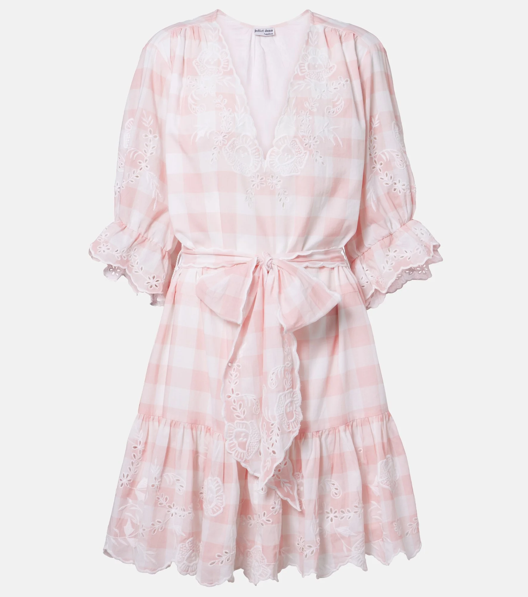 Broderie anglaise checked cotton poplin minidress - 1