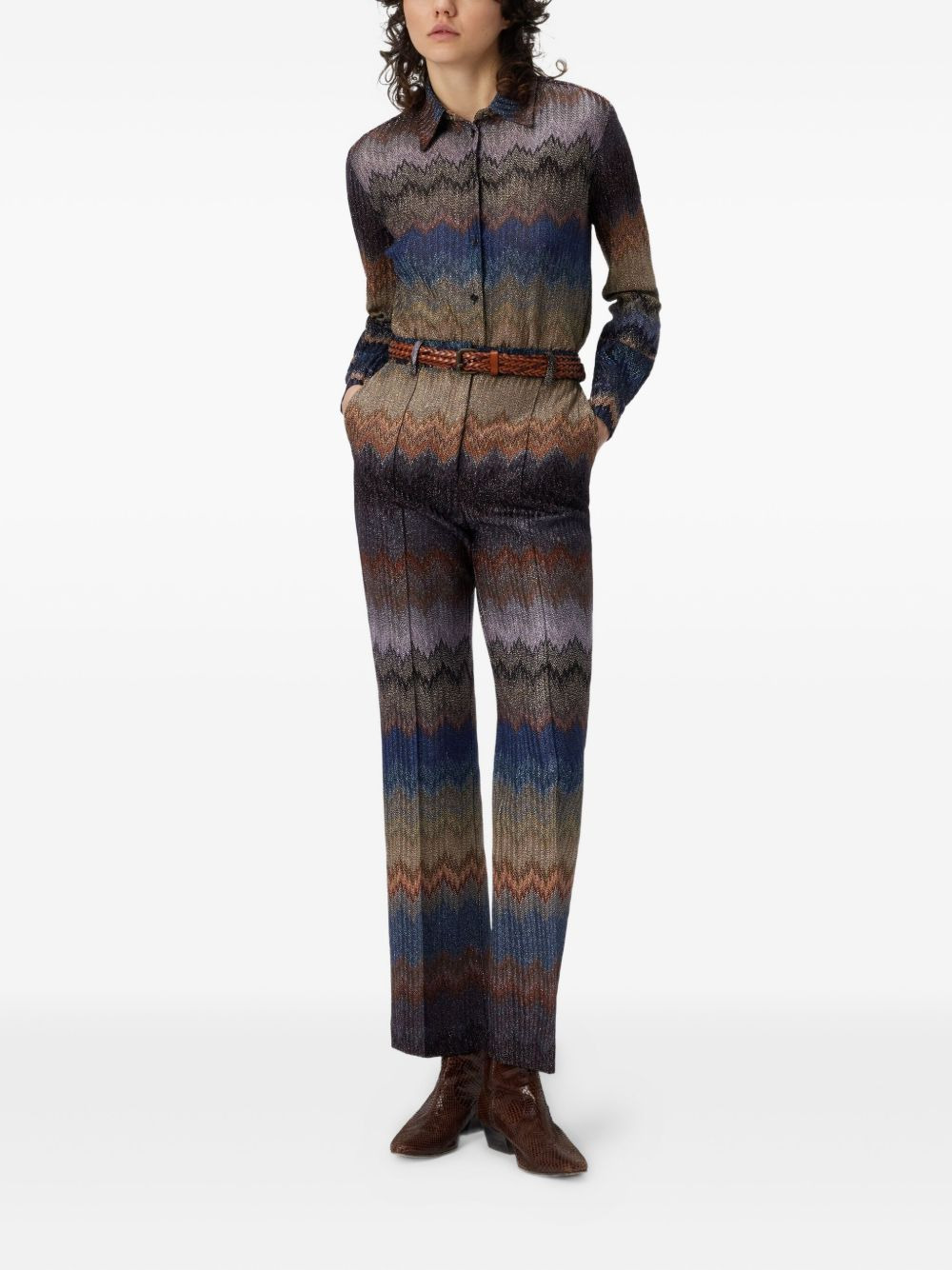 zigzag-pattern glitter-effect trousers - 2