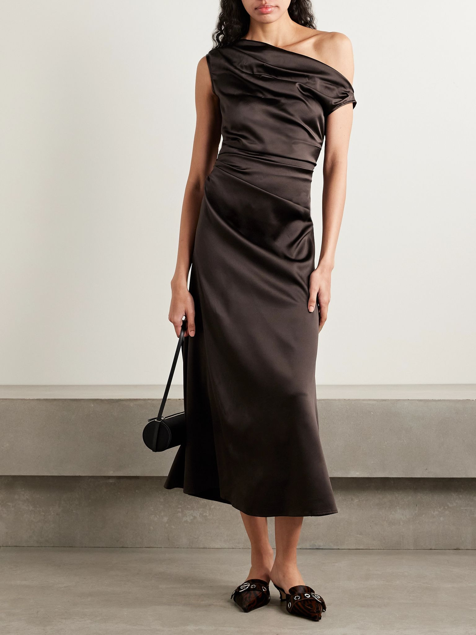 Phare draped silk-blend midi dress Dark brown - 2