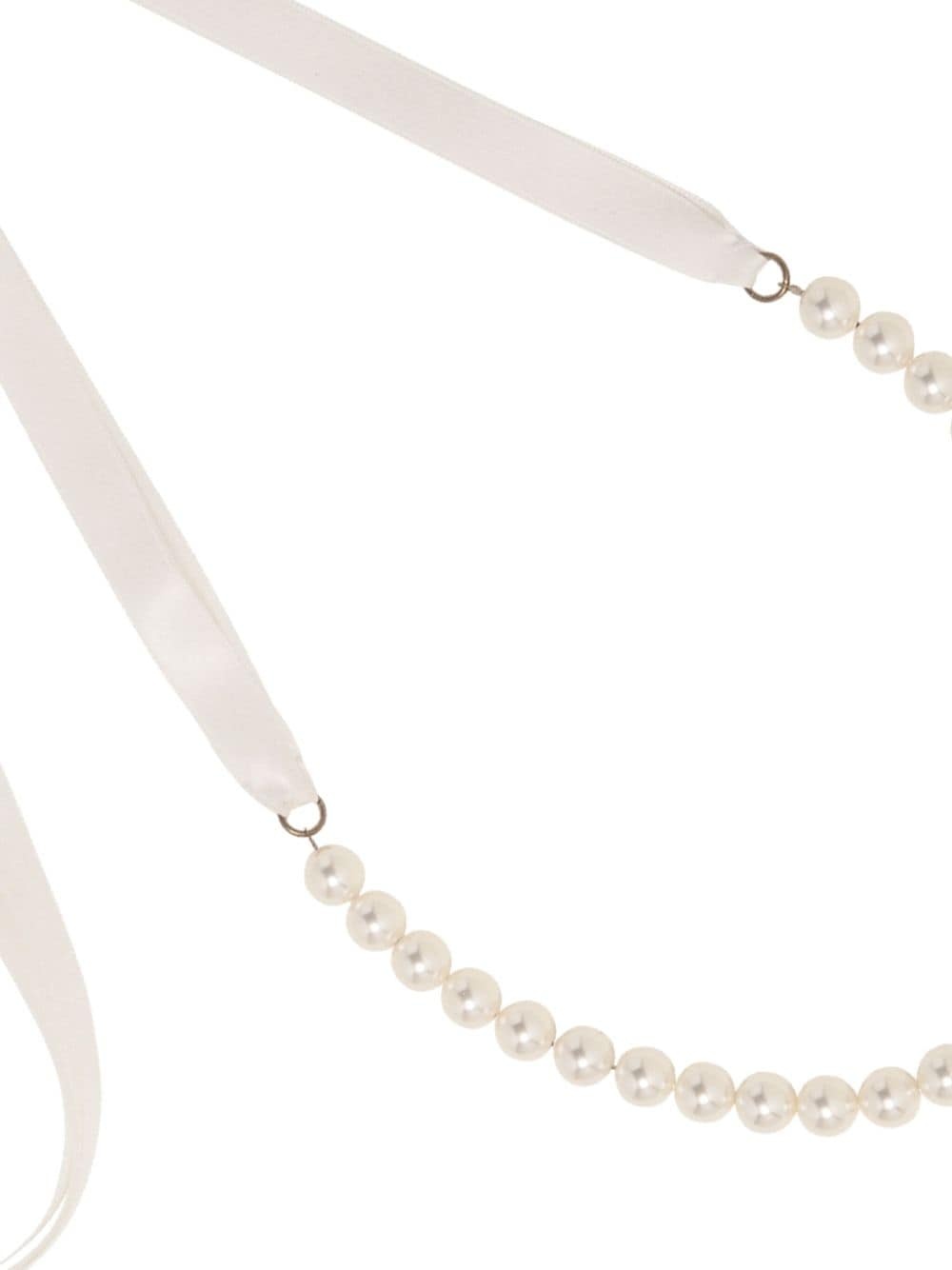 pearl-embellished ribbon tie necklace - 2