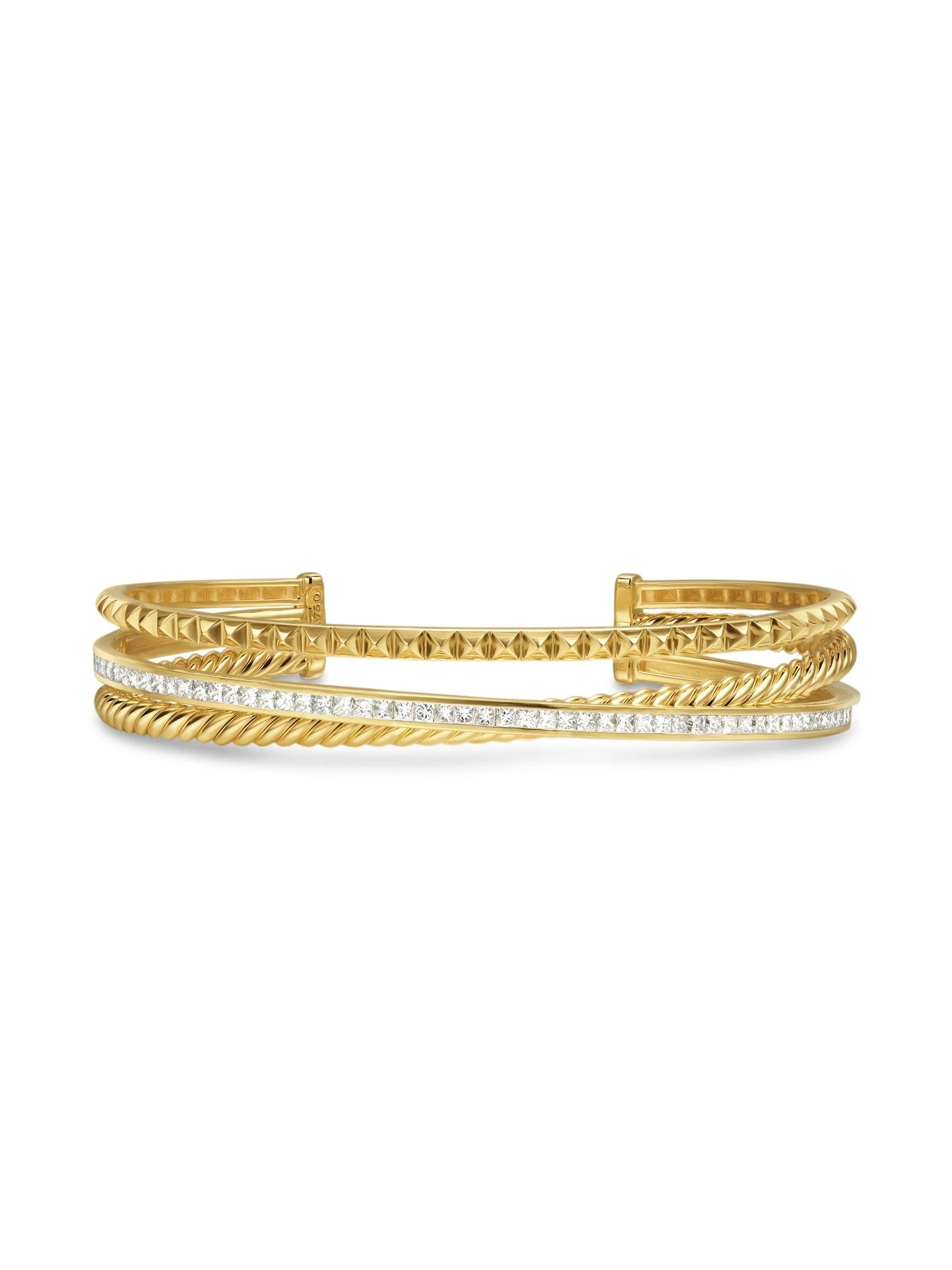 Women's Crossover Trio Three Row Cuff Bracelet in 18K Yellow Gold - Diamond - 1