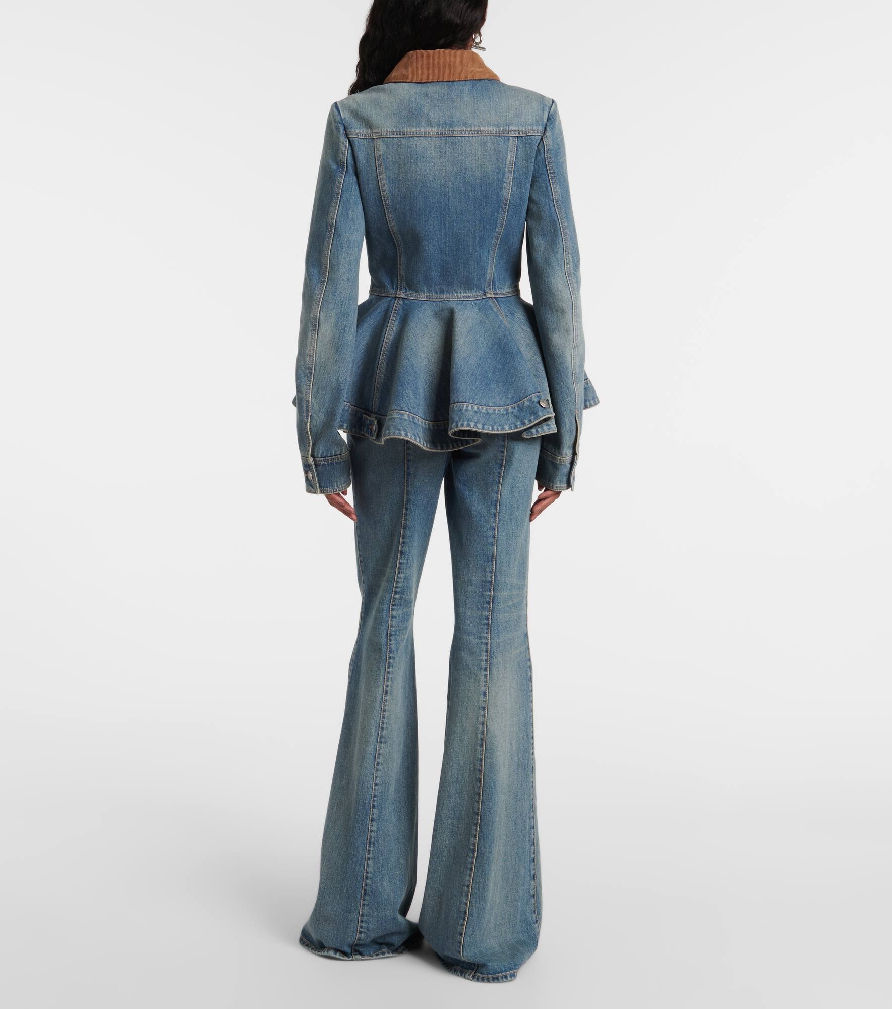 Peplum corduroy-trimmed denim jacket - 3