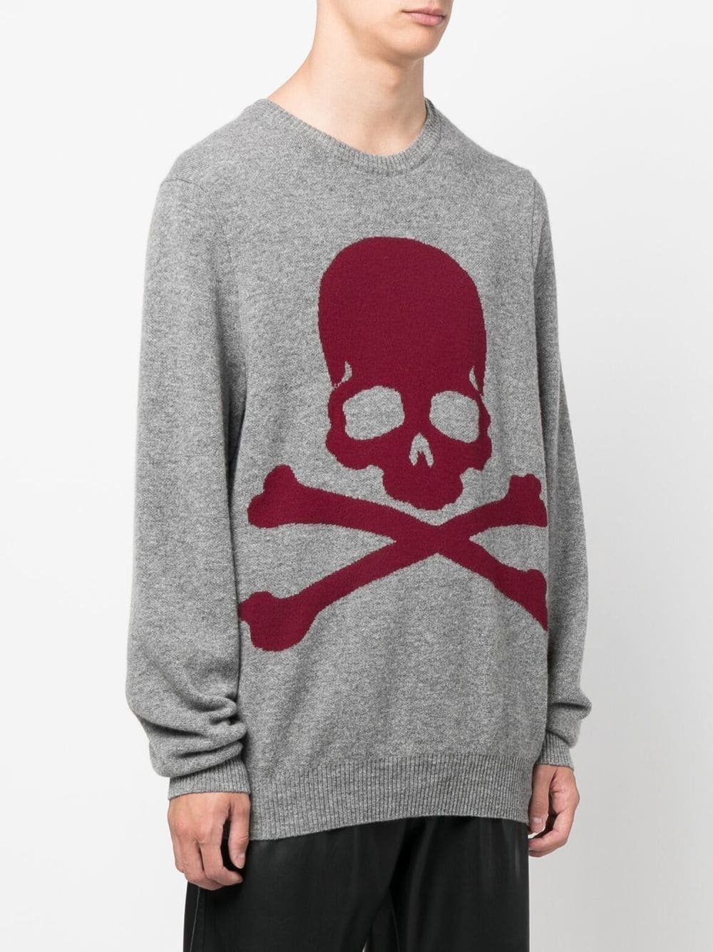 embroidered-skull crew neck sweater - 3