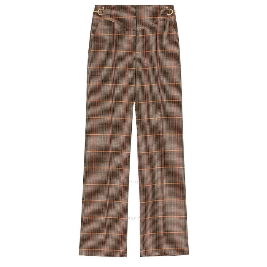 Burberry Dark Brown Check Lovisa Wool-Blend Pants, Brand Size 4 (US Size 2) - 1