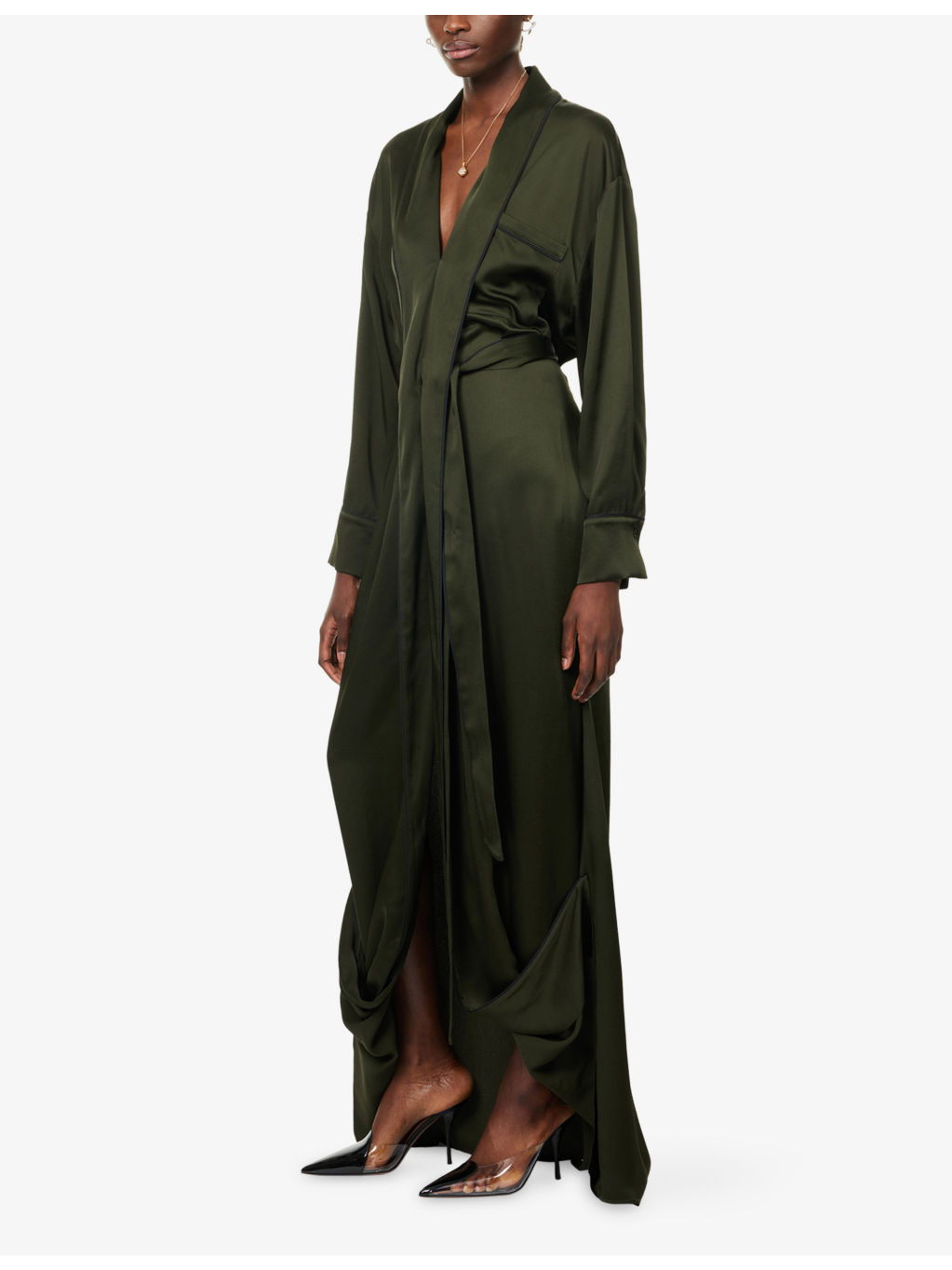 Wrap Shawl-Collar Woven Gown - 3