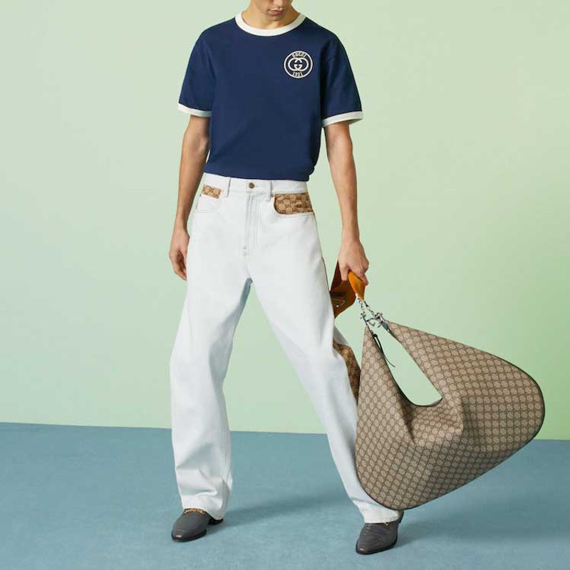 GUCCI Gucci Cotton Jersey T-Shirt With Gucci Embroidery 'Blue' 727694-XJFV8-4030 outlook