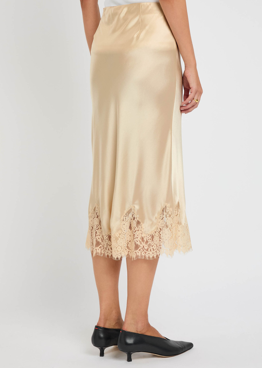 Reformation Carolina Lace-trimmed Silk-satin Midi Skirt - 3