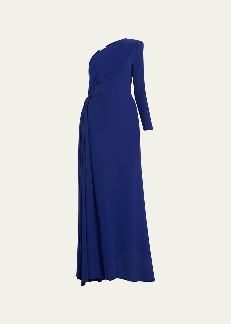 Crepe One-Shoulder Gown with Draped Detail 1