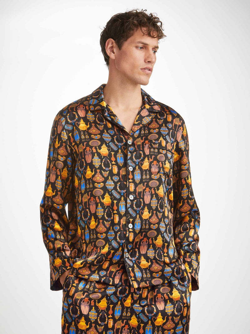 Derek Rose Men's Pyjamas Brindisi 100 Silk Satin Black outlook