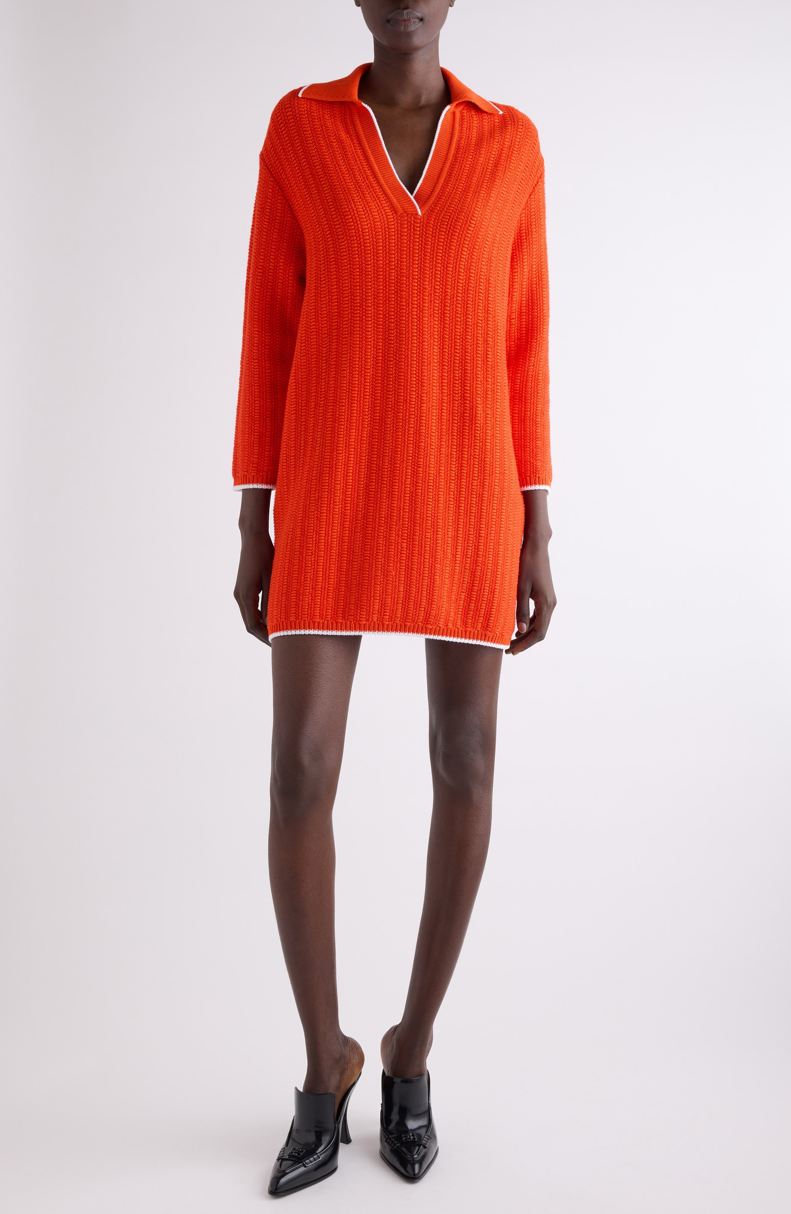 Givenchy Rib Polo Sweater Minidress in Orange at Nordstrom - 1