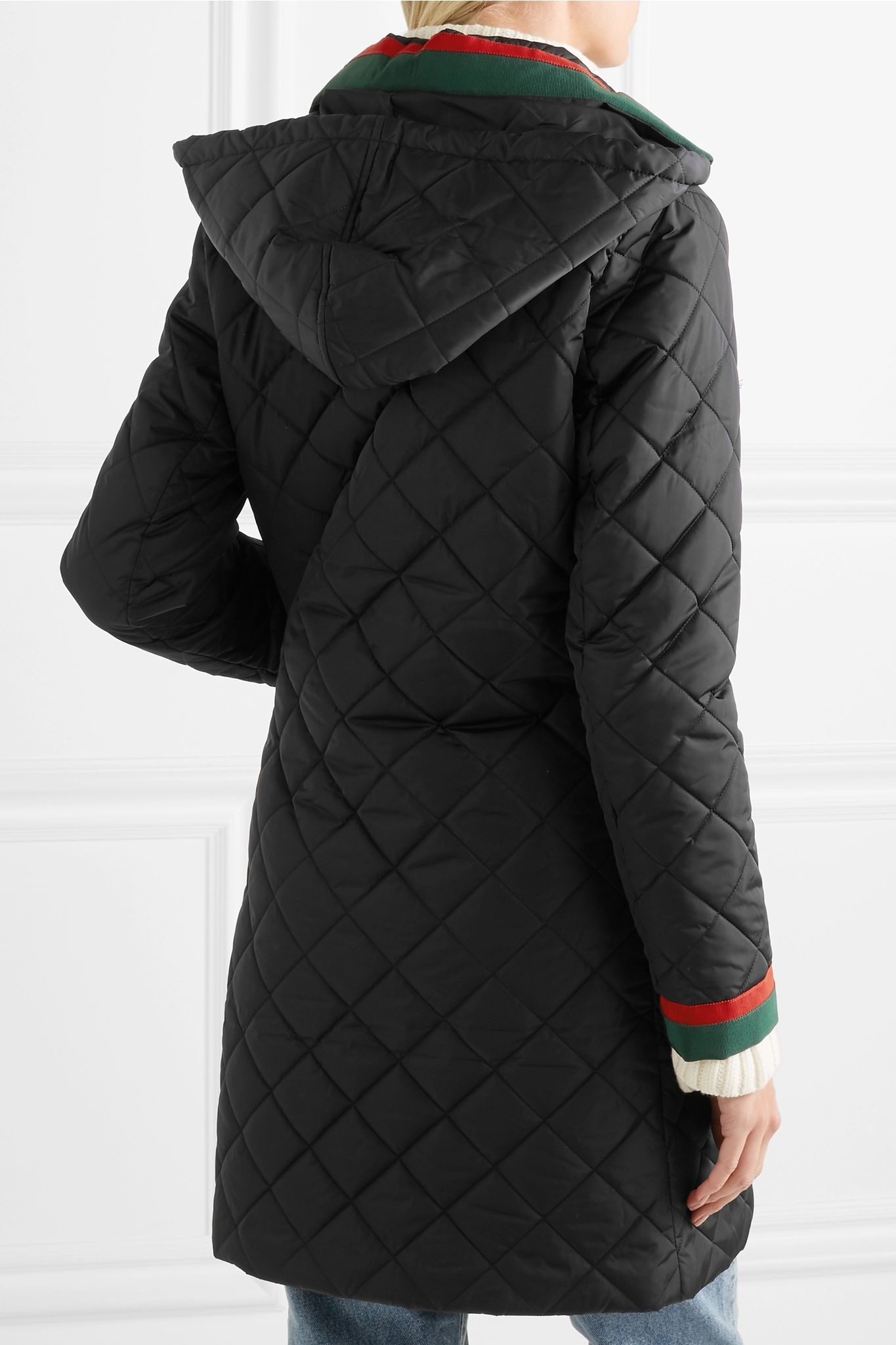 Hooded grosgrain-trimmed quilted shell coat - 4