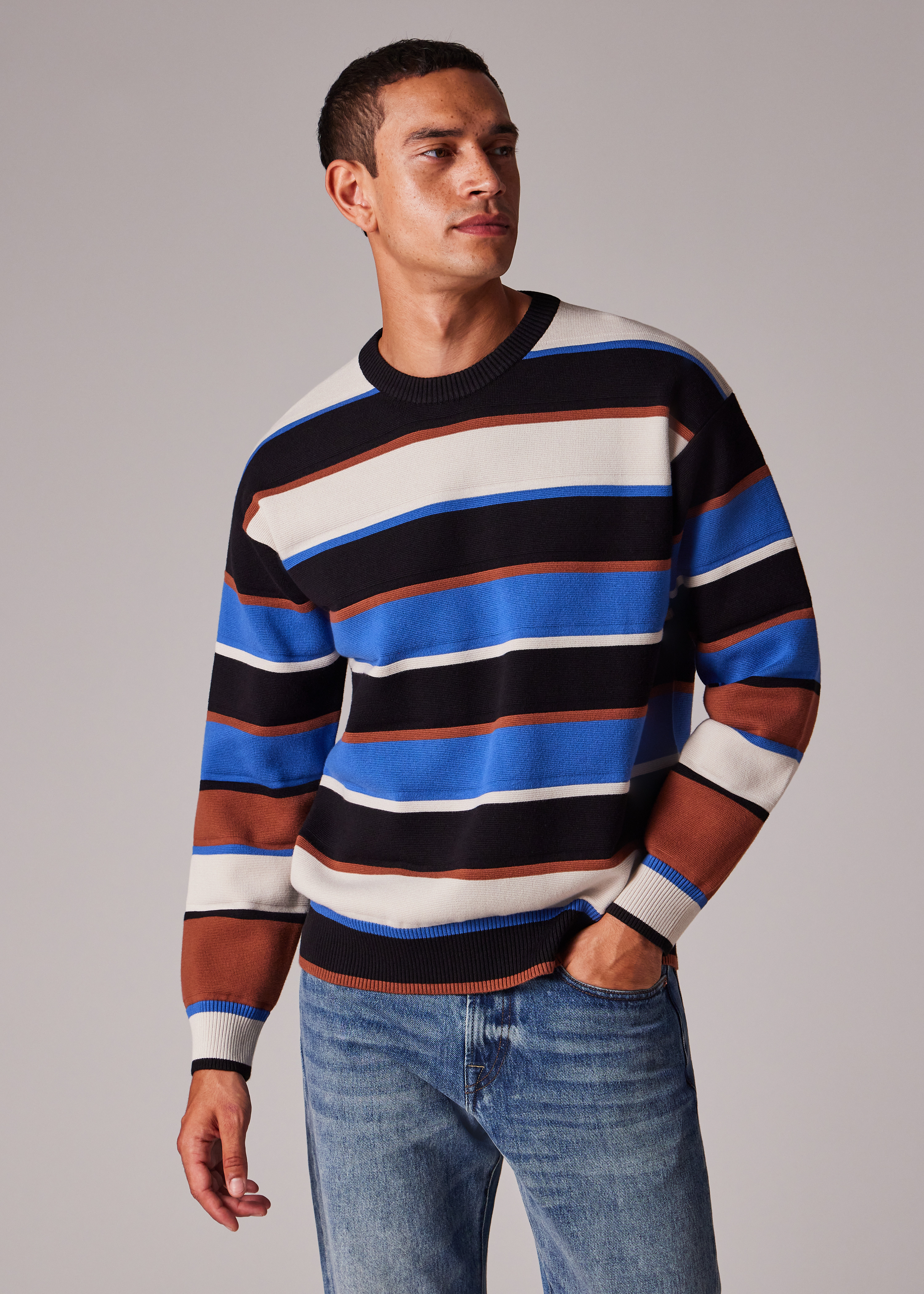 Black And Blue Stripe Milano Cotton Sweater - 7