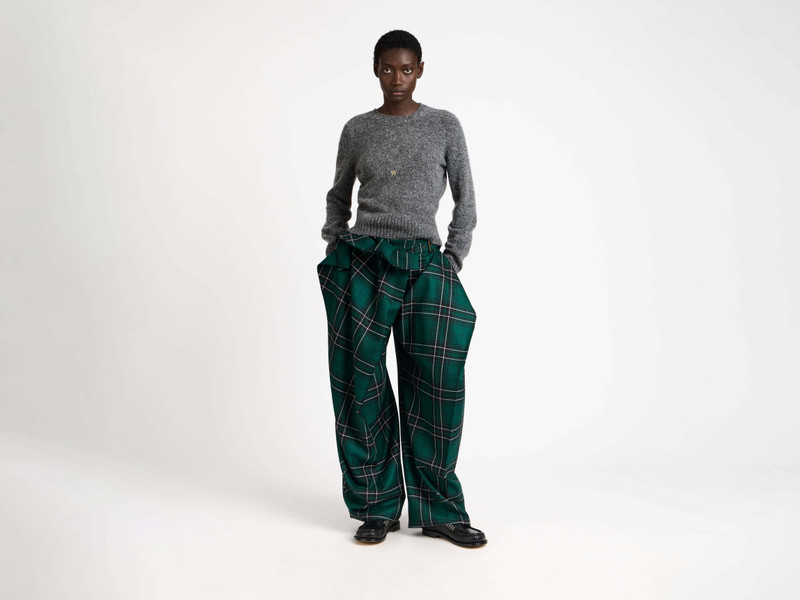 JW Anderson FOLD OVER TROUSERS IN FOREST GREEN TARTAN outlook