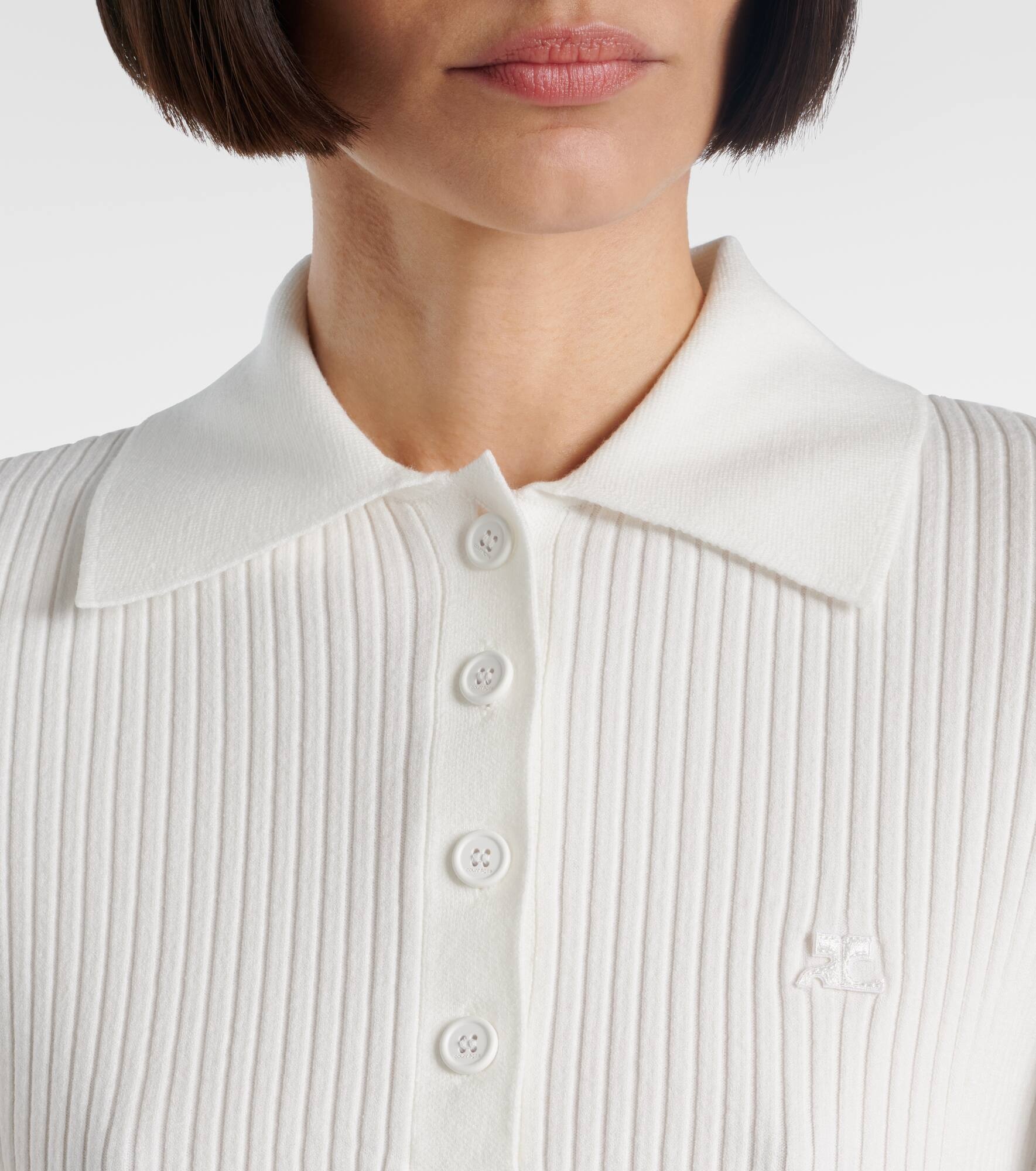 Cropped ribbed-knit polo shirt - 4