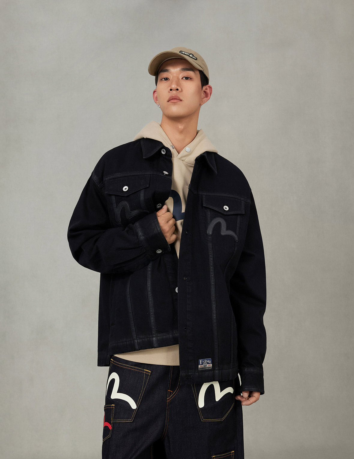 Kamon and Seagull Appliqué Regular Fit Denim Jacket Shirt - 7