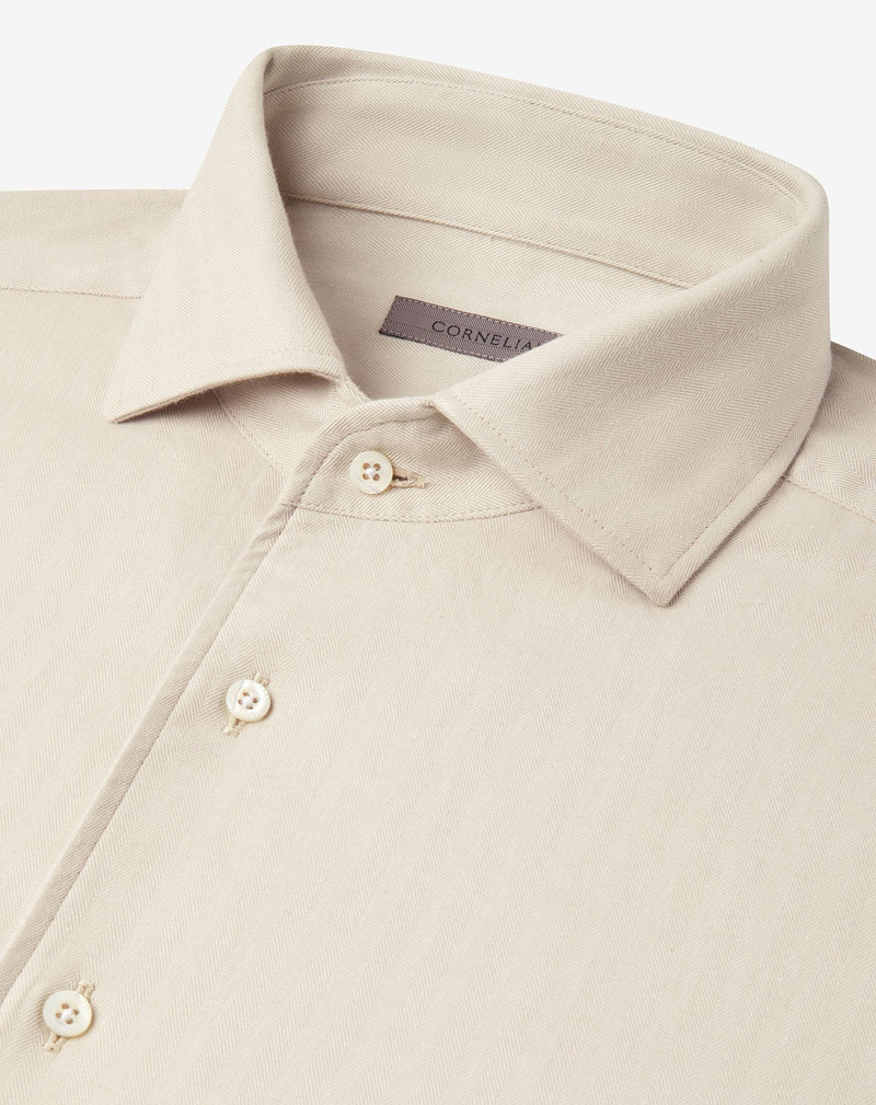 Beige and Blue cotton flannel shirt with herringbone pattern 4