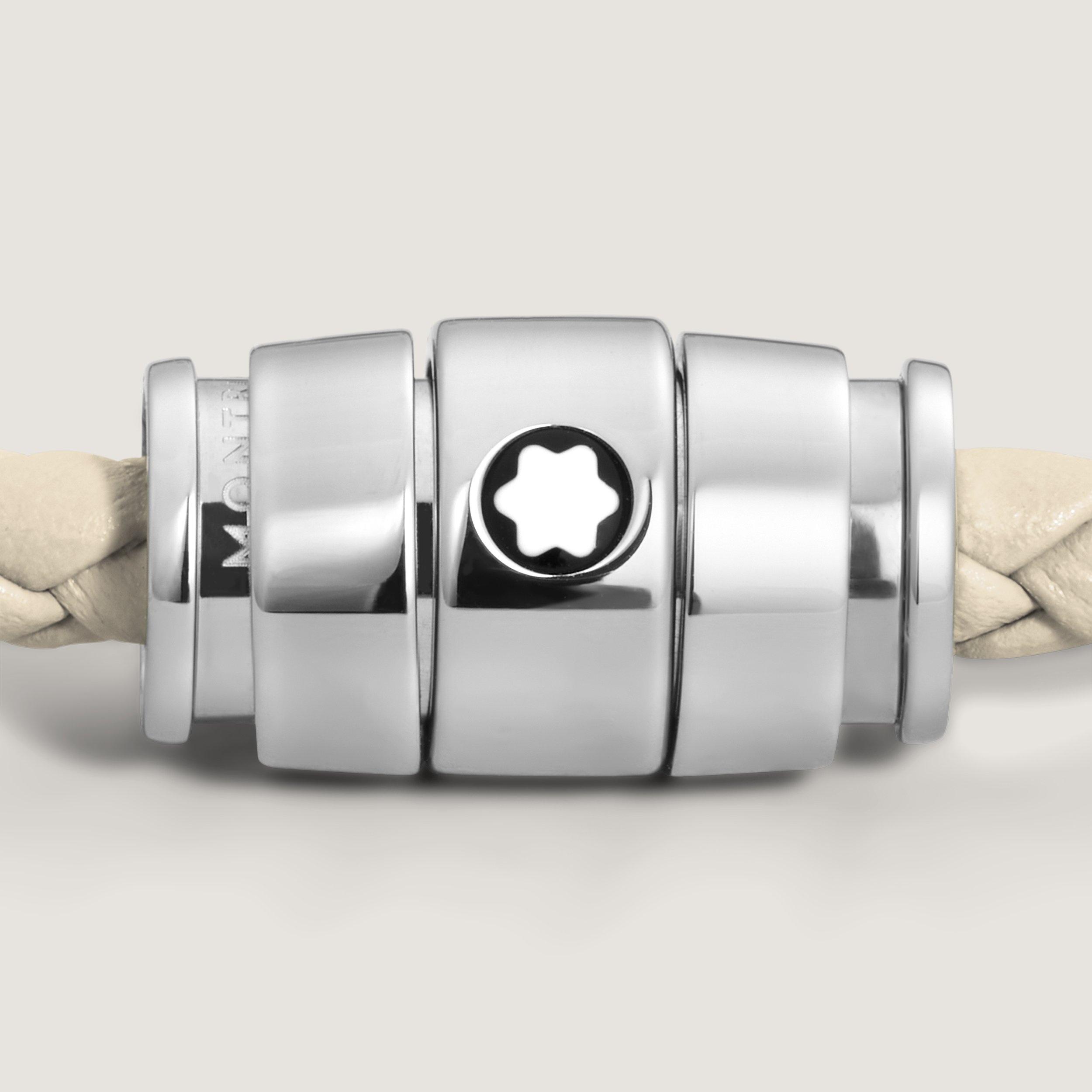 Bracelet Steel 3 Rings Meisterstück Collection in Cloudy Beige Leather, size 60 - 3