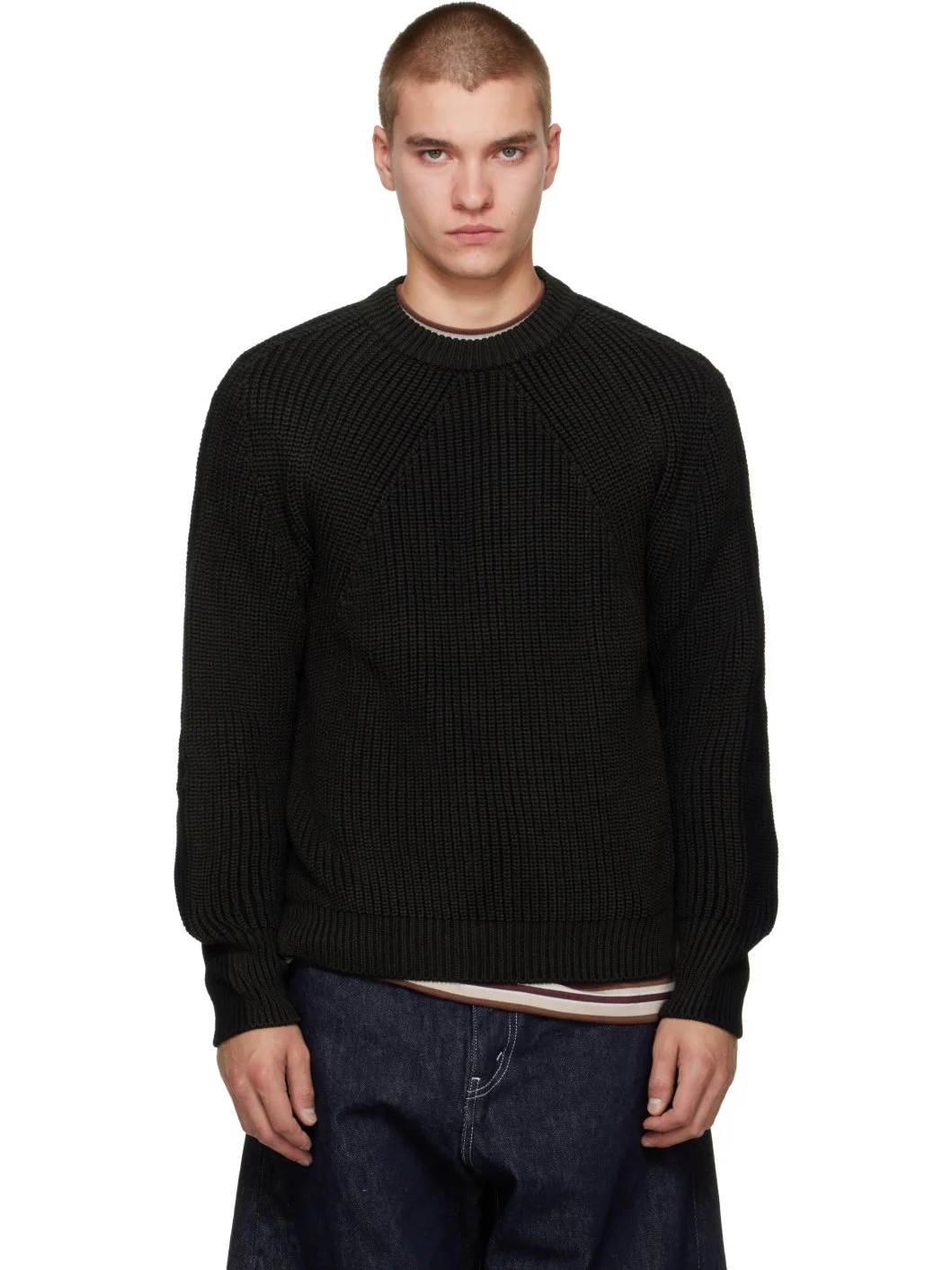 Black Wool Worsted Sweater - 1