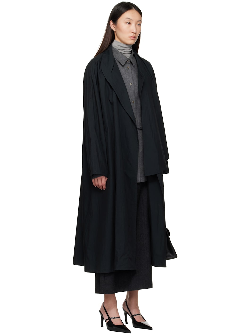Navy Scarf Trench Coat - 2