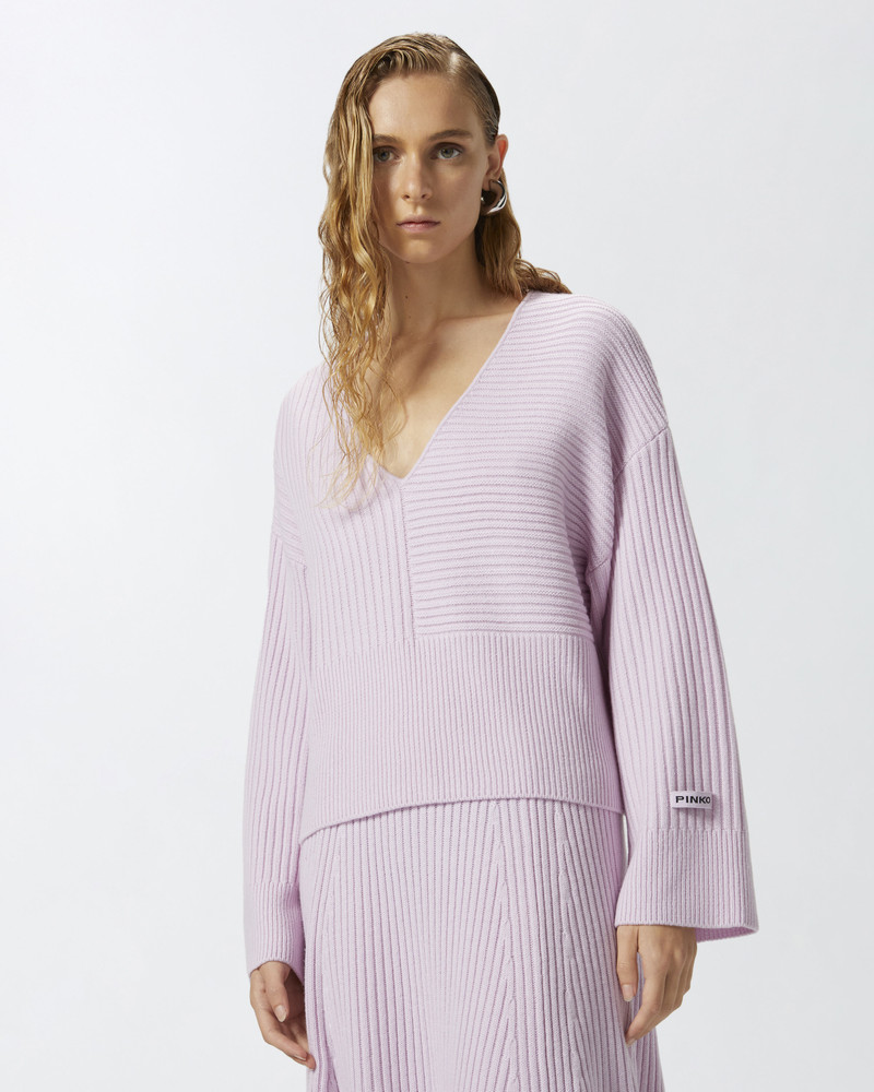 PINKO WOOL AND CASHMERE V-NECK RIBBED SWEATER outlook