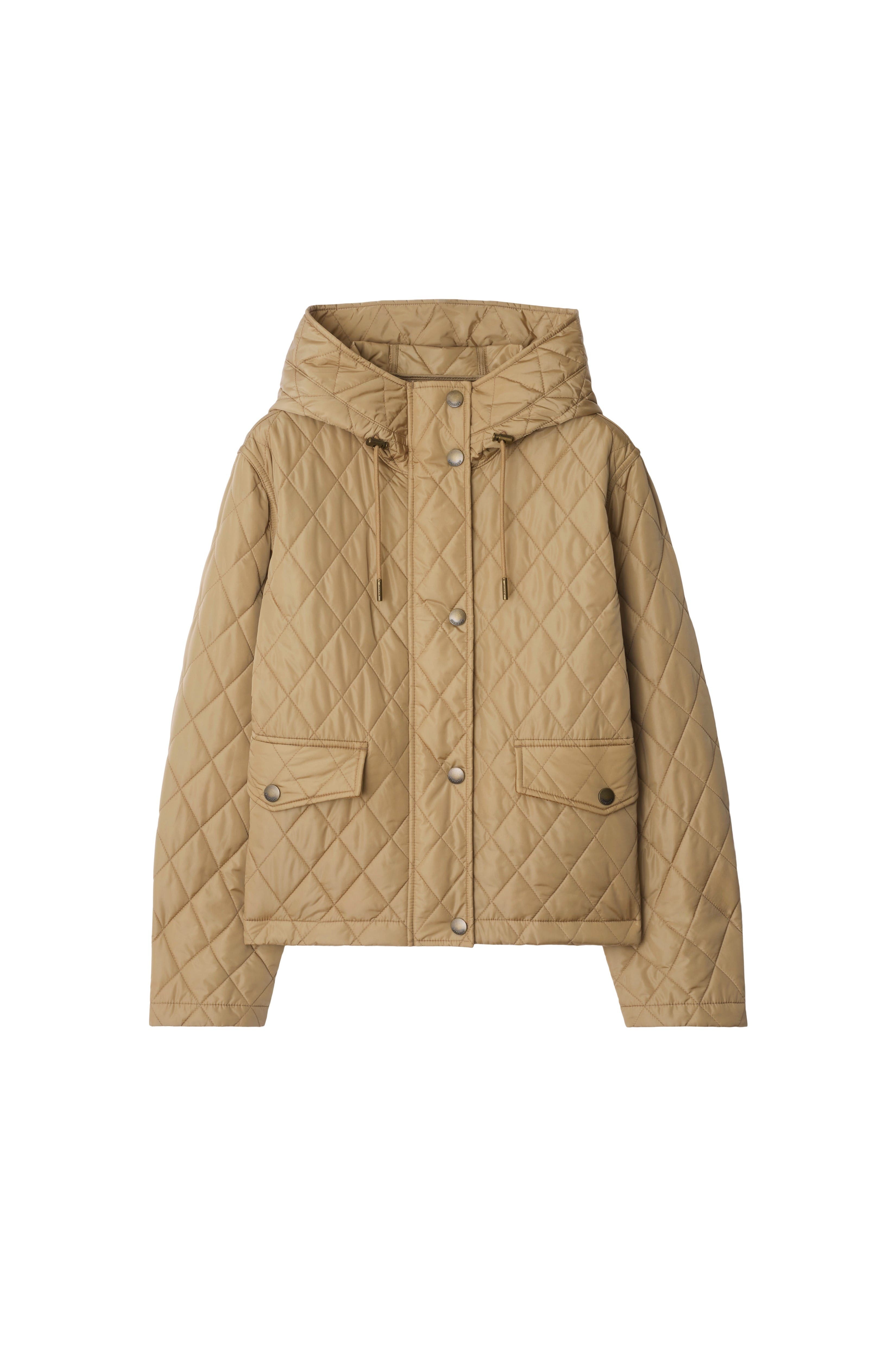 burberry Cropped Quilted Nylon Hooded Jacket in Flax at Nordstrom - 2