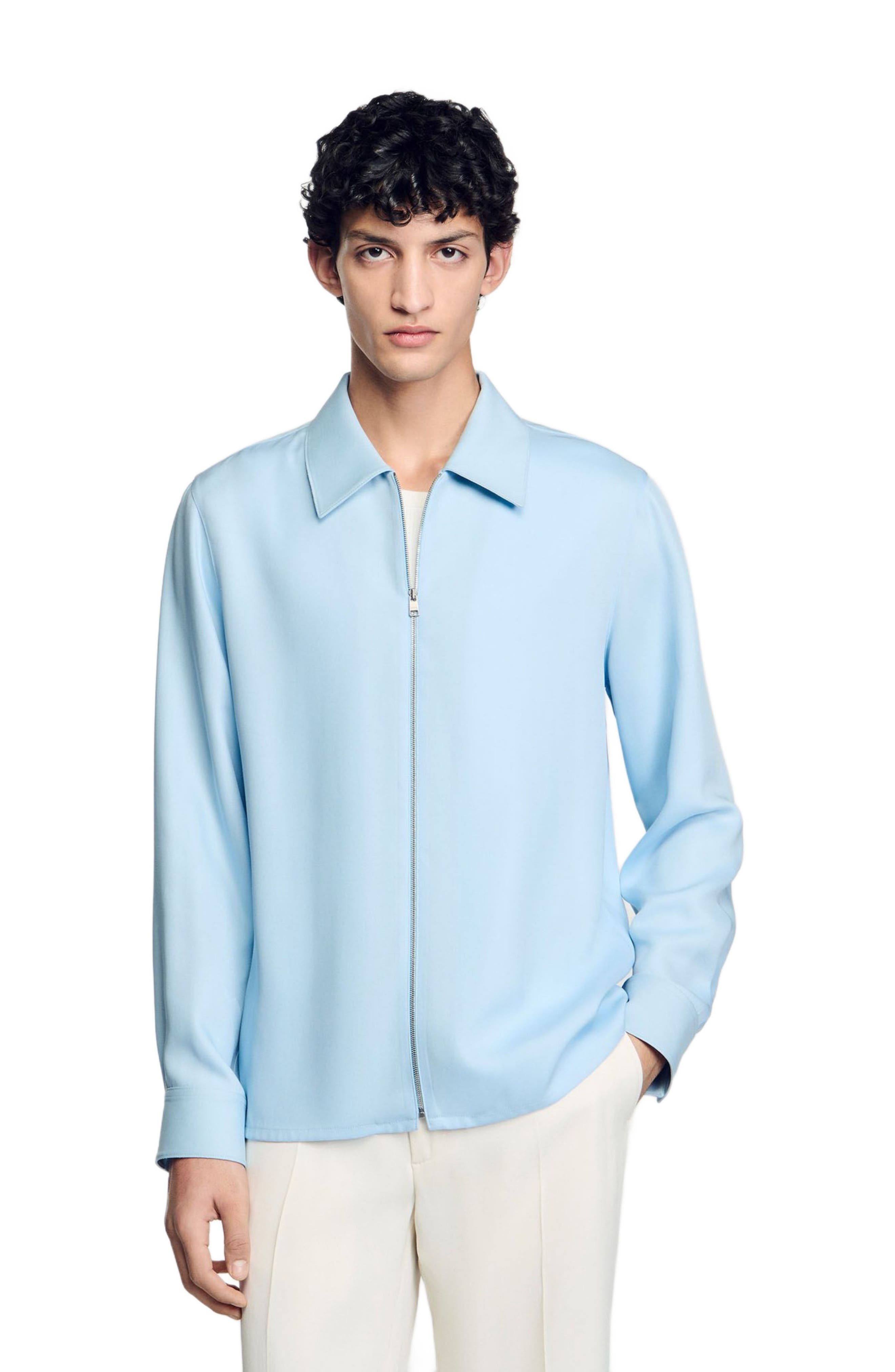 SANDRO Zip-up shirt in Blue Sky at Nordstrom - 3