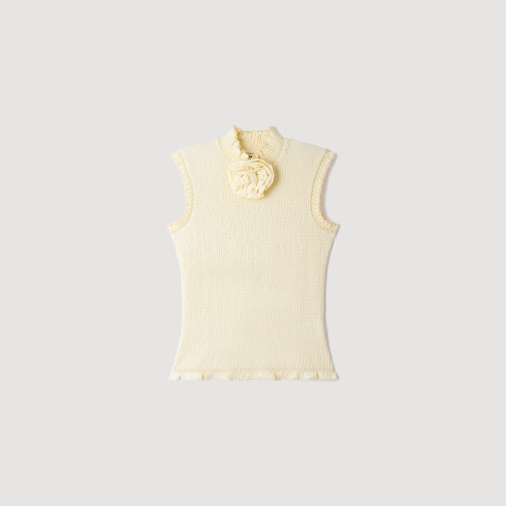 SMOCKED T-SHIRT WITH FLOWER DETAIL - 1