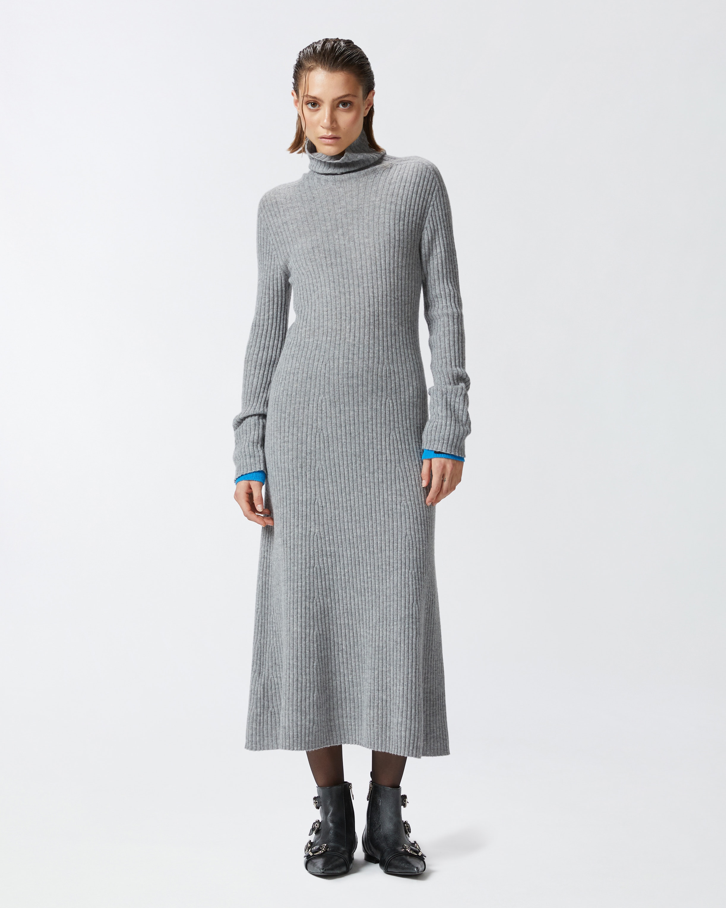 LONG RIBBED KNIT CASHMERE-BLEND DRESS - 3
