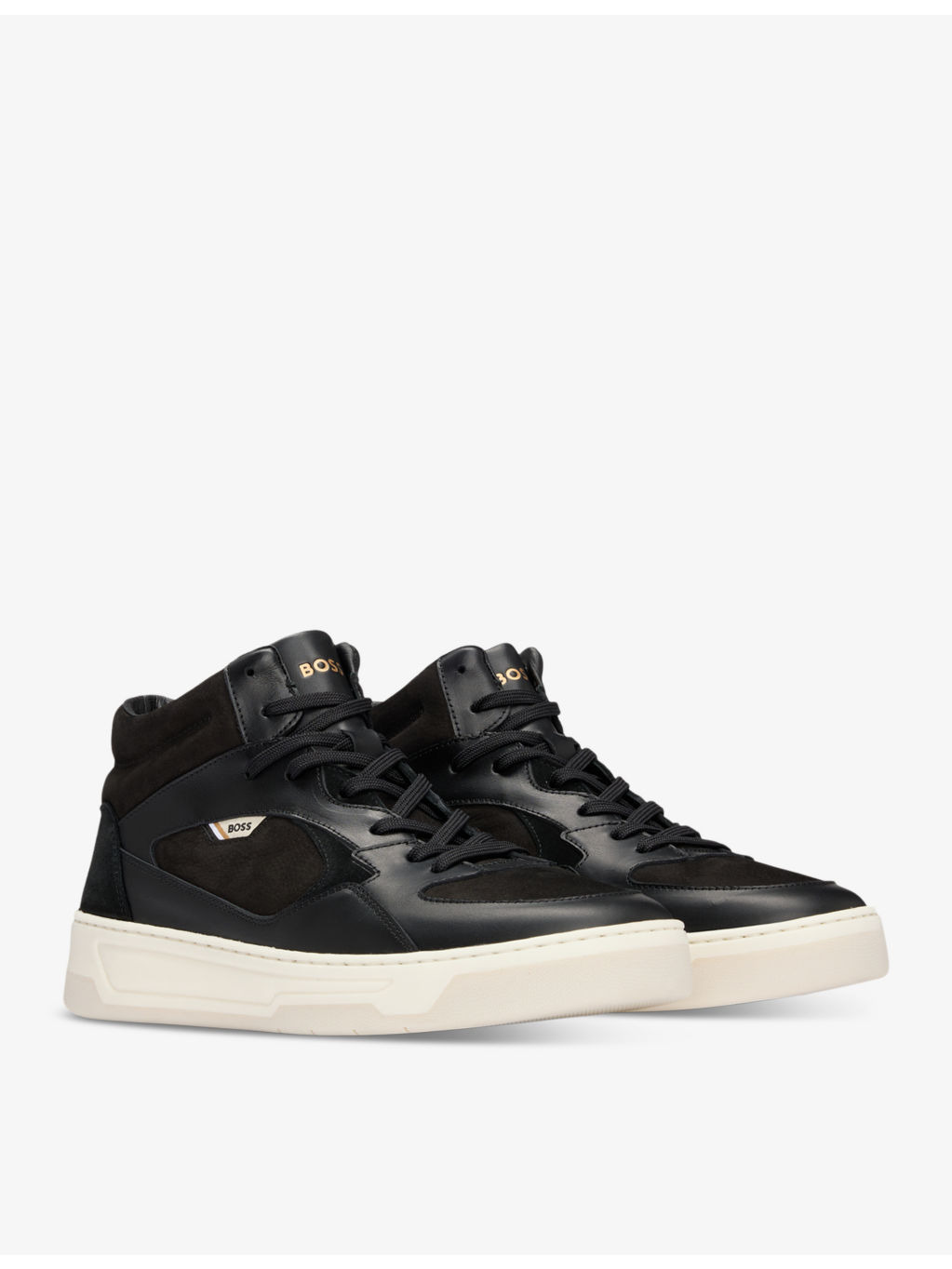Branded-tongue leather high-top trainers - 4