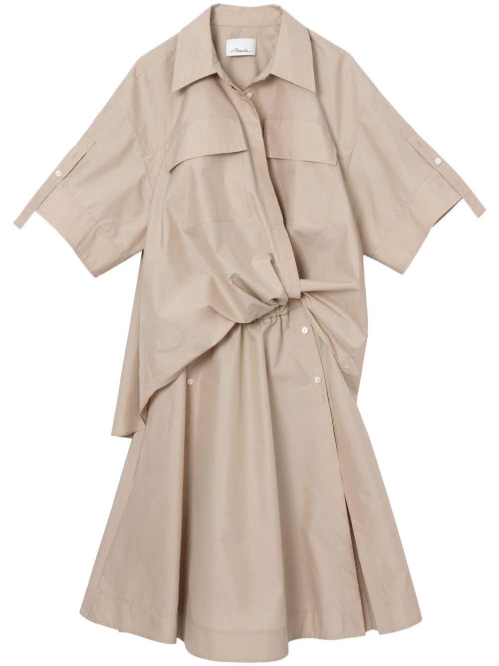 short-sleeve draped shirtdress - 1