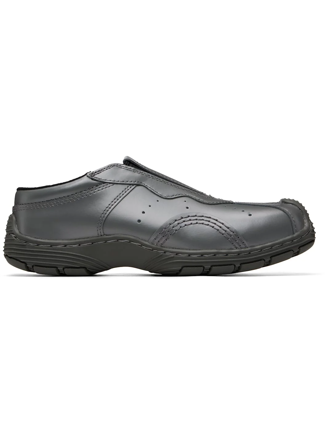 Gray Aurix Satin Finish Leather Mule Loafers - 1
