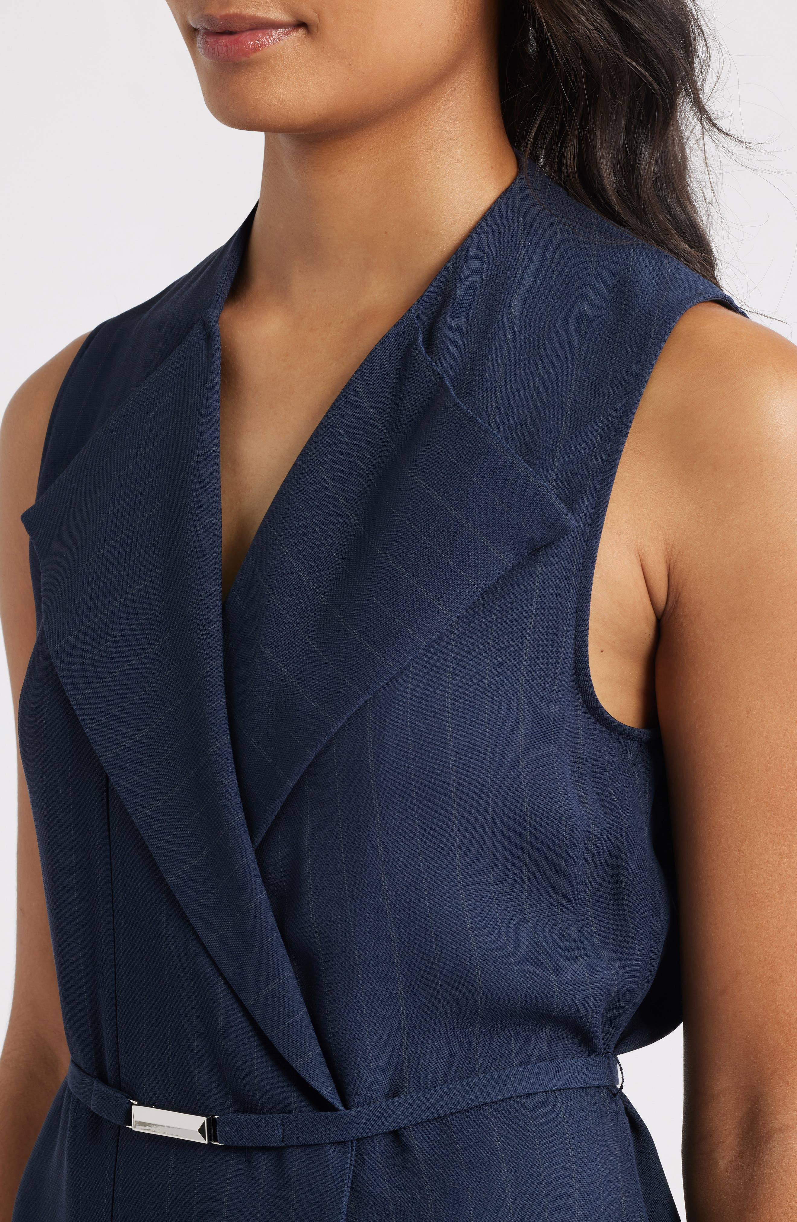 BOSS Dimosa Directional Stripe Sleeveless Midi Dress in Sky Captain Pinstripe at Nordstrom - 4