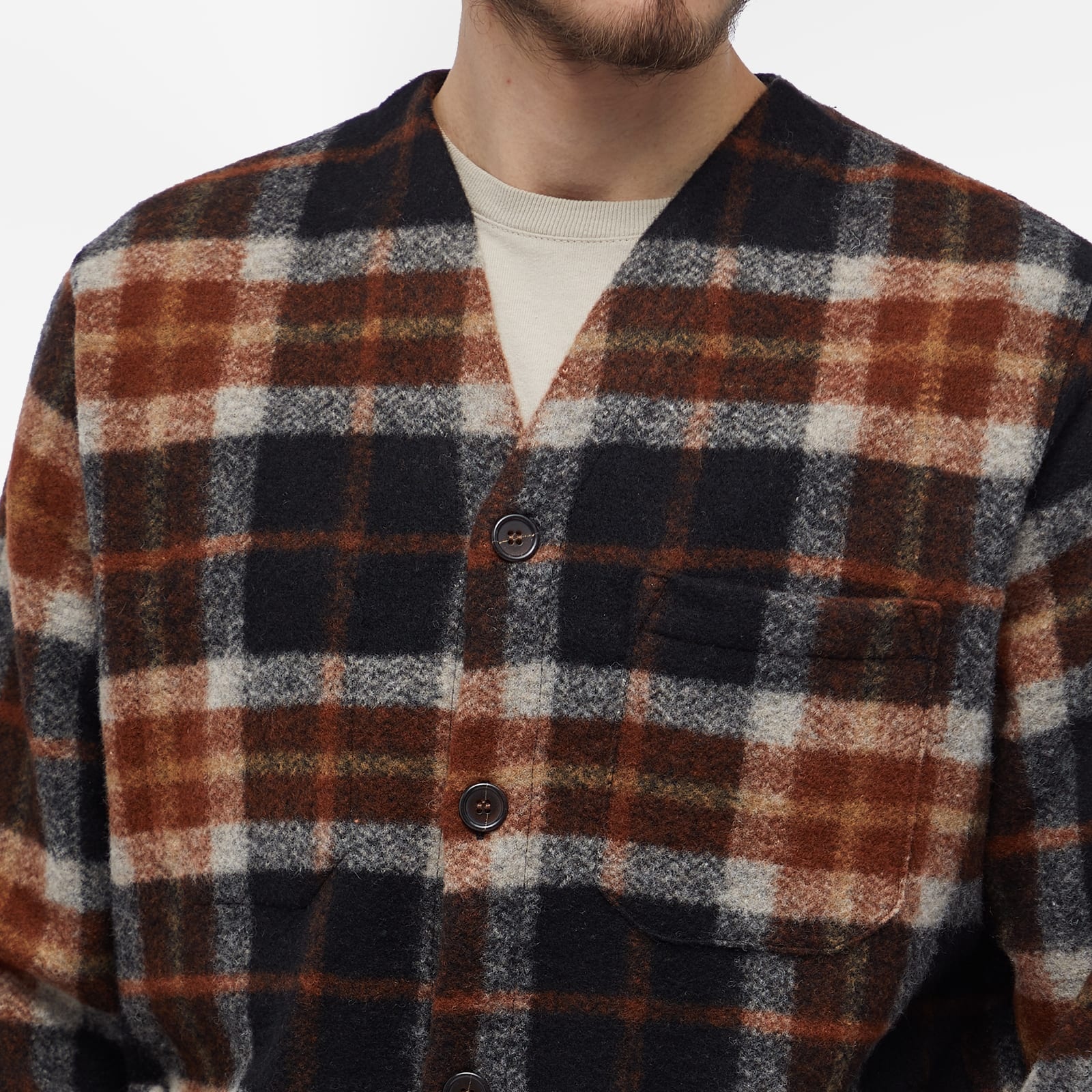 Universal Works Check Wool Fleece Cardigan - 5