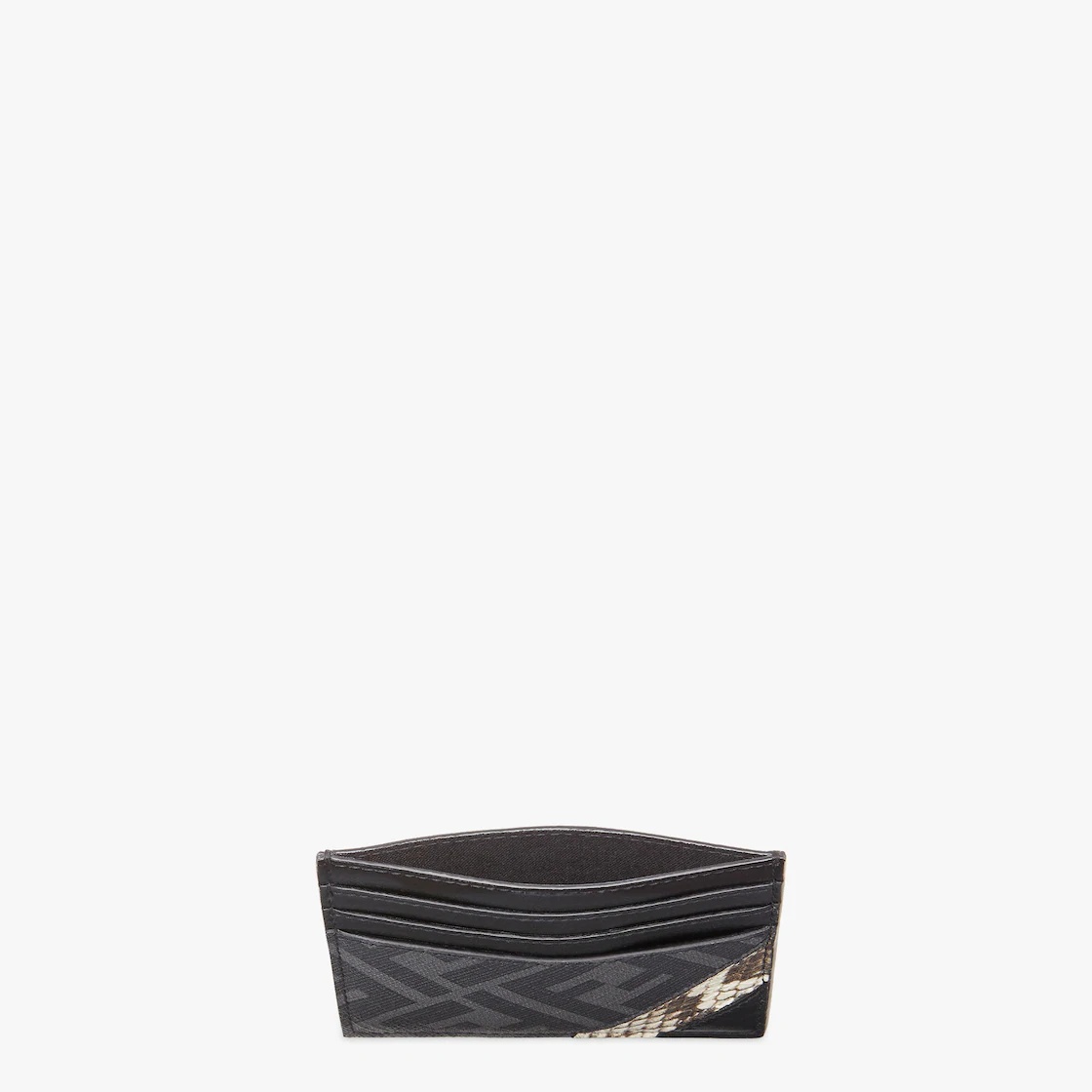 Card holder with six slots and flat central pocket. Made of textured fabric with gray and black FF m - 3