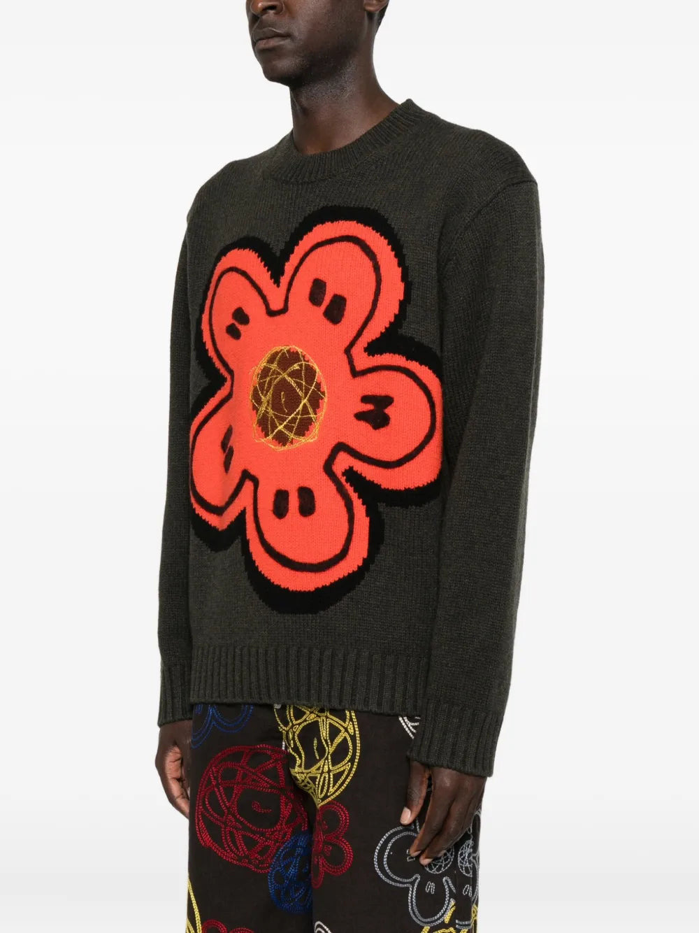 Crewneck Sweater With Floral Decoration - 3