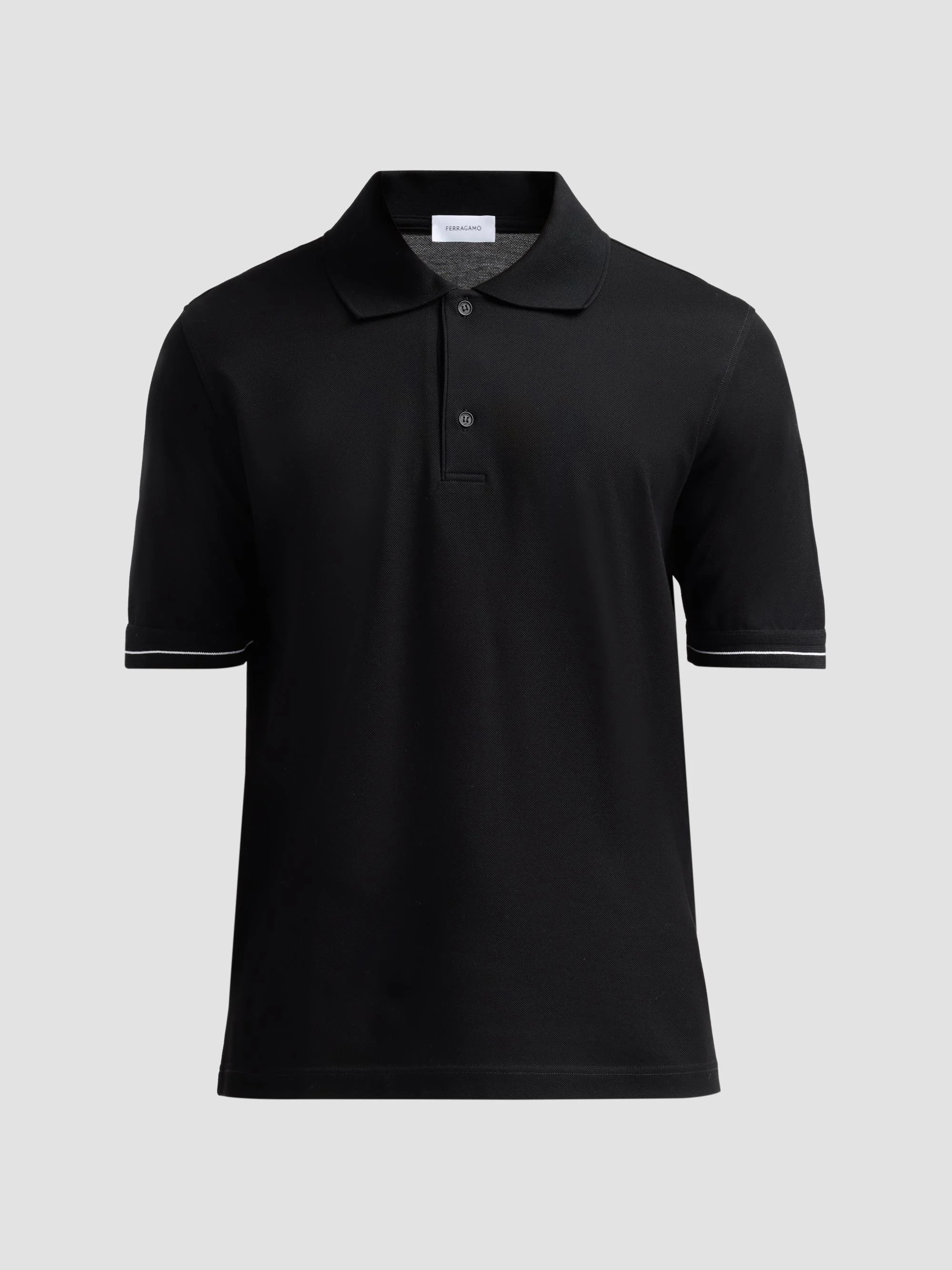 Men's Cotton Pique Short-Sleeve Polo Shirt - Black White - 1
