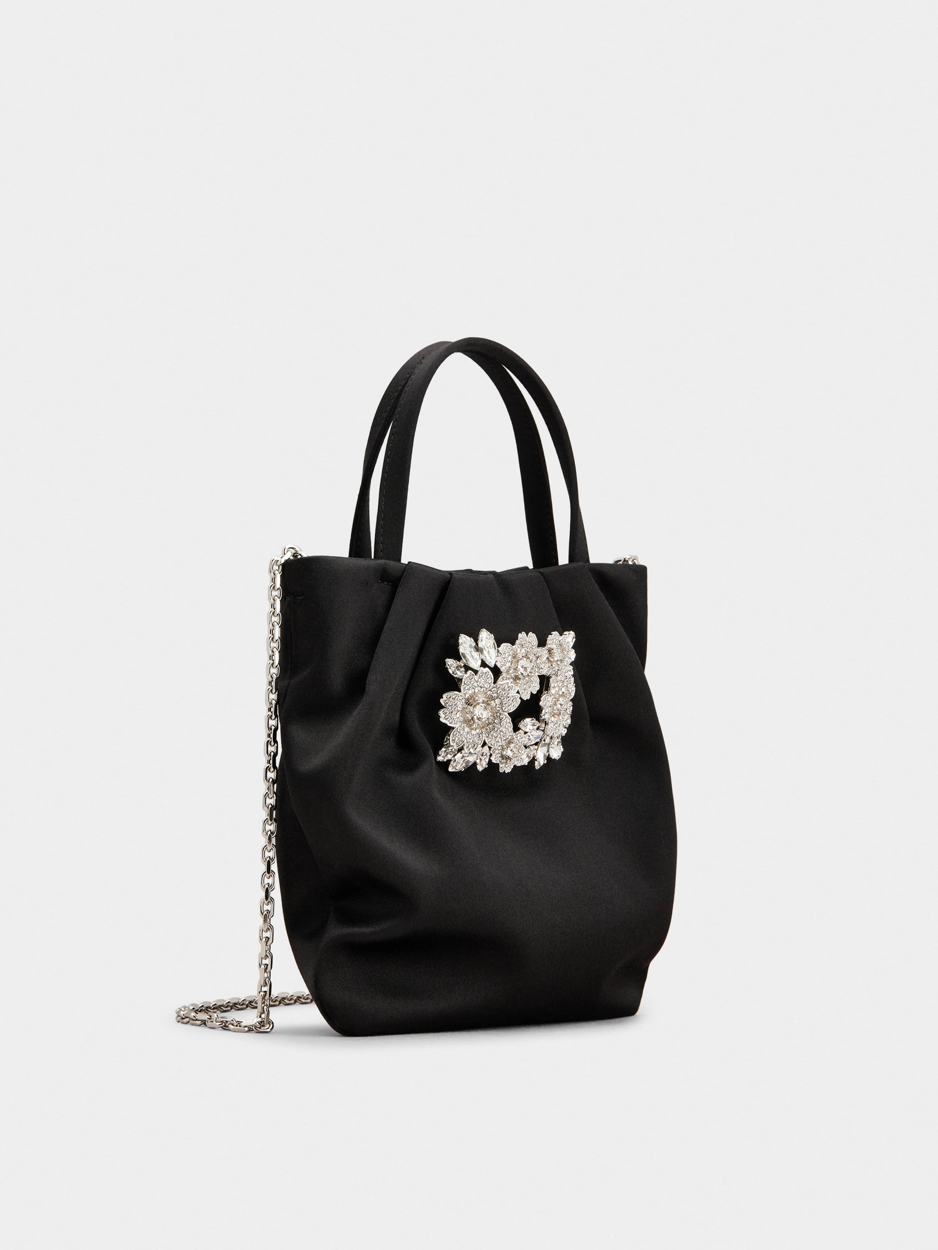 Drapé Pocket Bouquet Strass Buckle Micro Bag in Satin - 3