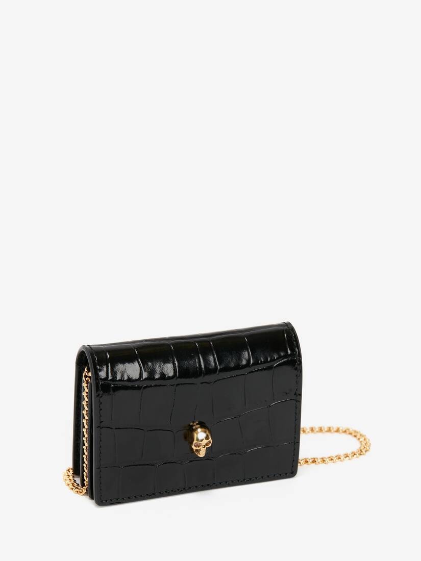 Women's Skull Card Holder With Chain in Black - 2