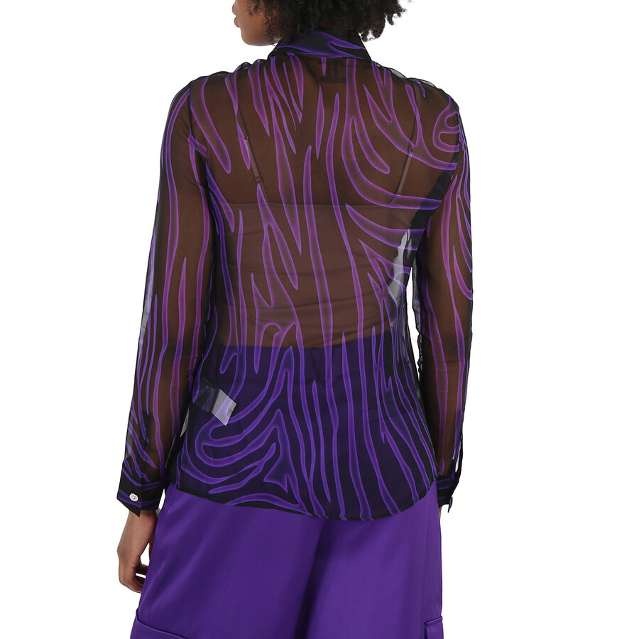 Versace Ladies Allover Long-Sleeve Sheer Silk Shirt - 5