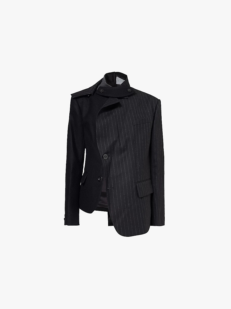 Notched lapels asymmetric hem wool jacket - 1