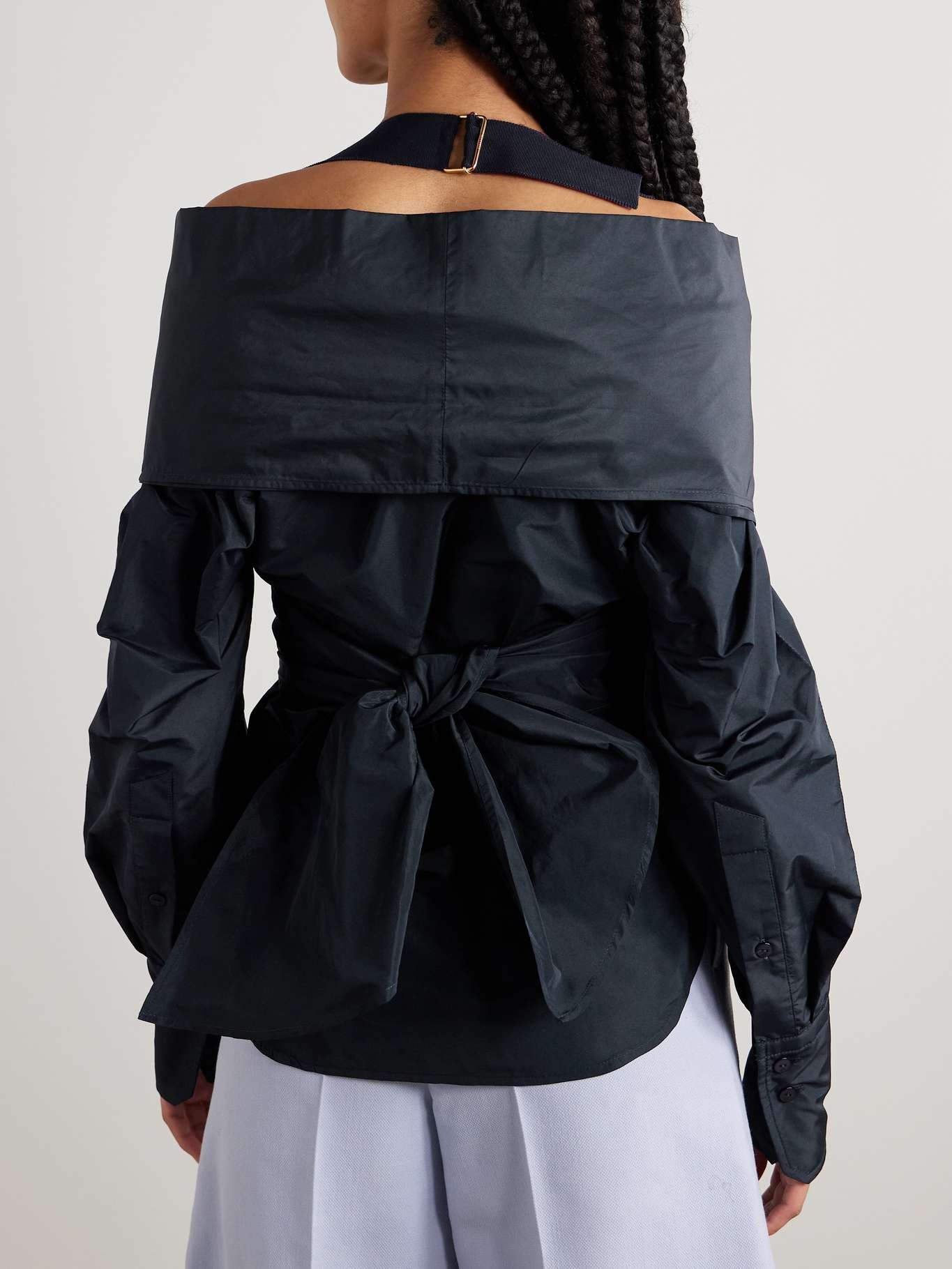 Off-the-shoulder wrap-effect sateen blouse Navy - 3