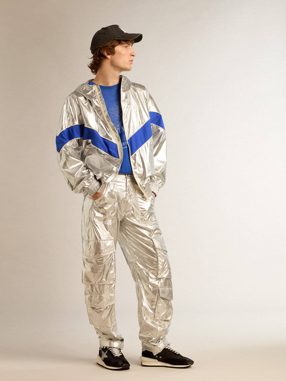 Men's cargo pants in silver technical fabric - 3