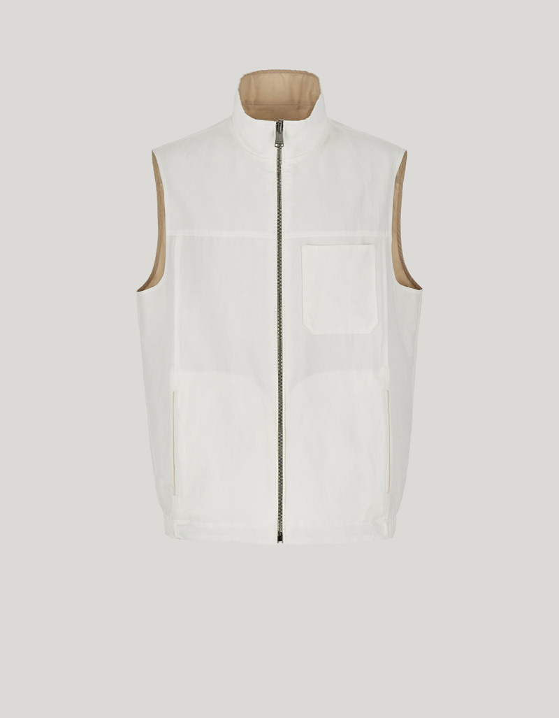 MILK-SUEDE-COLORED REVERSIBLE PUFFER GILET IN LINEN AND SILK BLEND 1